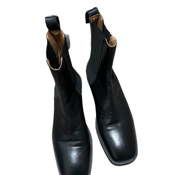 EUC Zara Square Toe Leather Ankle Boot Low Heel Black Size 9 EU 40 - Picture 3 of 7